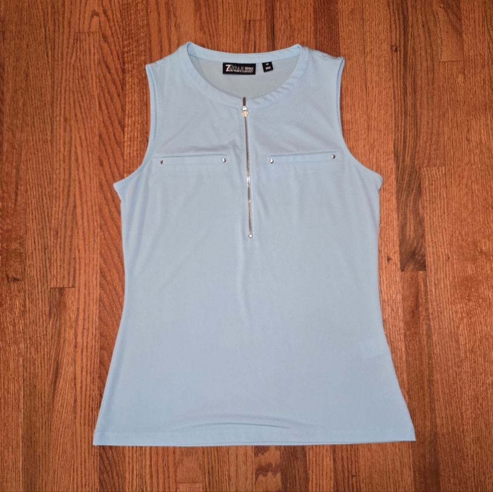 Mint green sleeveless tank top with zip and pockets